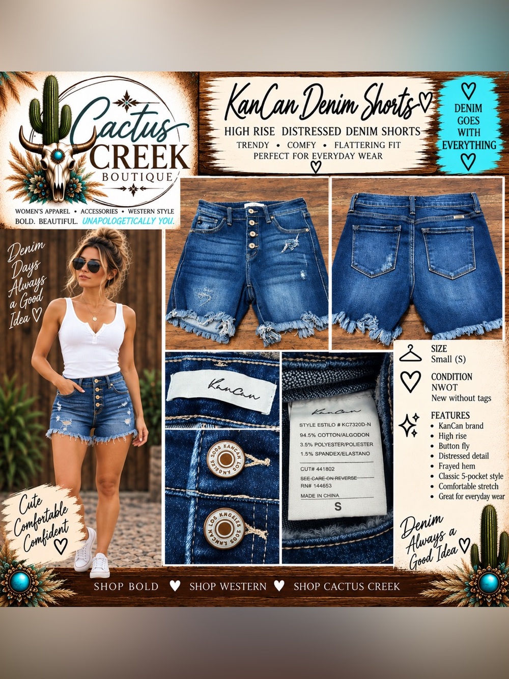 KanCan Dark Blue Distressed Jean Shorts NWOT - Size S